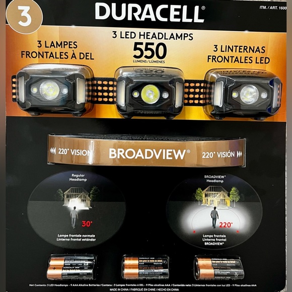 DURACELL 550 Lumen 3-pack Headlamp 550 Lumens of Light Output Waterproof - Picture 1 of 2